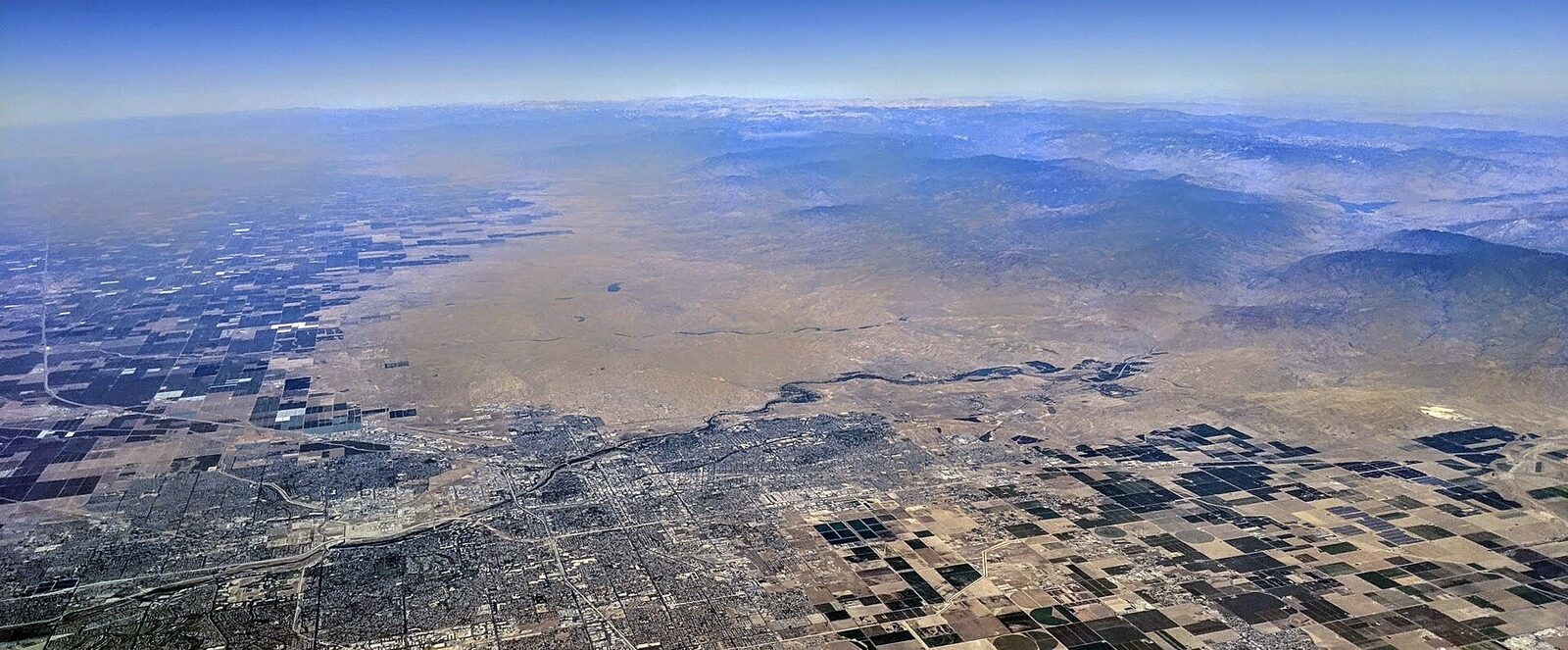 Aerial view of Bakersfield with the Kern River